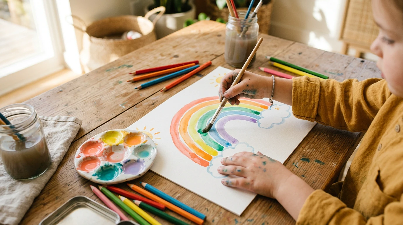 Child painting with watercolors